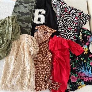 Lot of EIGHT assorted crop patterned tank tops